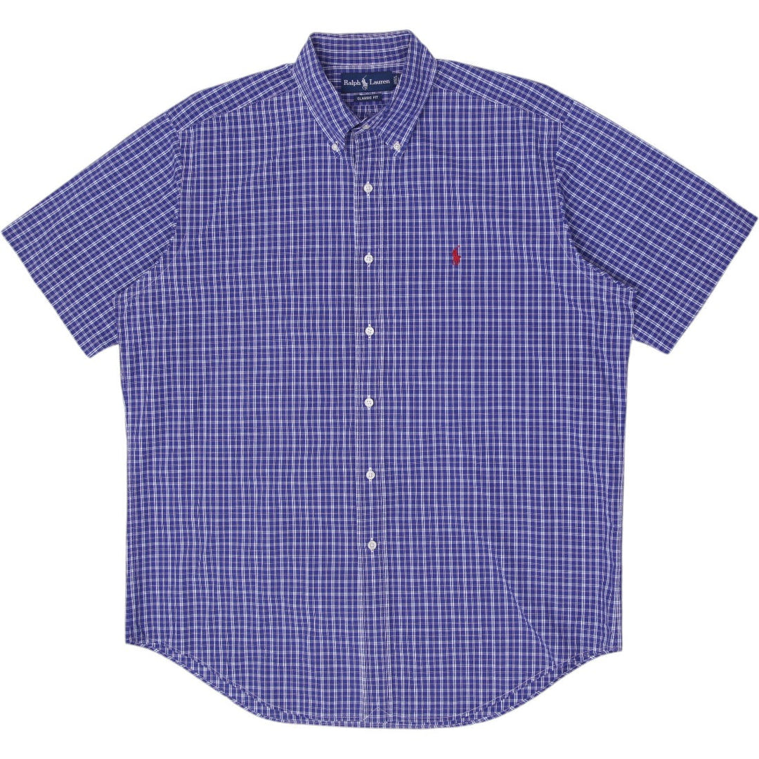 Mens Ralph Lauren Classic Fit Blue Plaid Short Sleeve Shirt Size Large