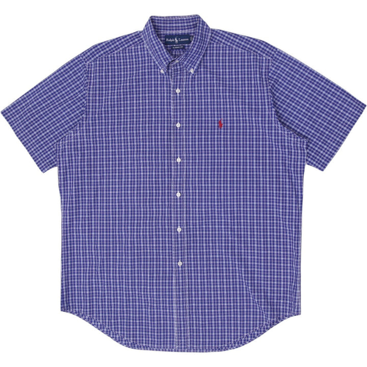 Mens Ralph Lauren Classic Fit Blue Plaid Short Sleeve Shirt Size Large