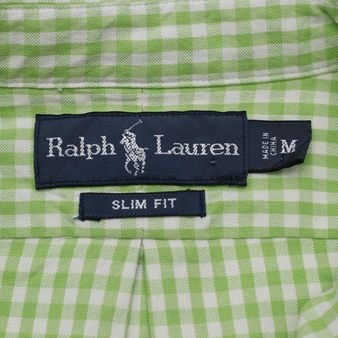 Mens Ralph Lauren Slim Fit Shirt Green Gingham  Check Button Down Size M