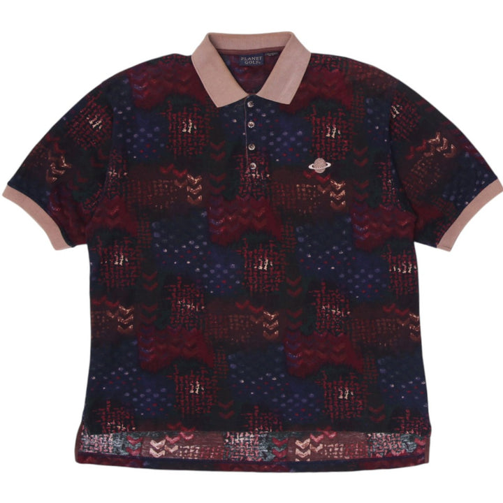 Mens Planet Golf Patterned Cotton Retro Polo T-Shirt Size L