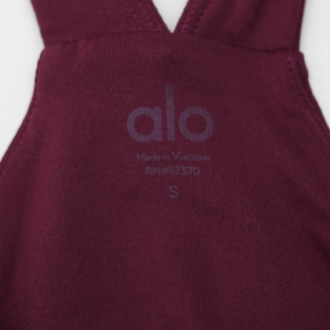 Ladies Alo Yoga Real Bra Tank Top Small Plum Maroon Burgundy Cropped