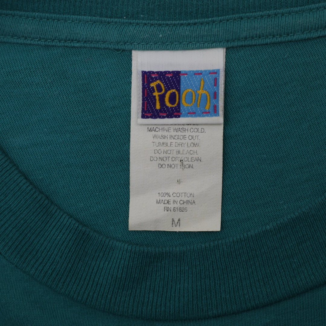 Vintage Womens Pooh T-Shirt Teal Embroidered Graphic Cotton Medium