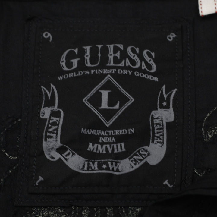 Mens Guess Embroidered Back Graphic Long Sleeve Button Down Shirt Size L