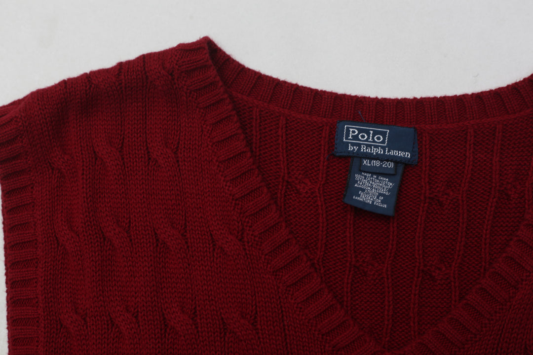 Vintage Youth Boys Polo By Ralph Lauren Cable Knit Sleeveless Sweater