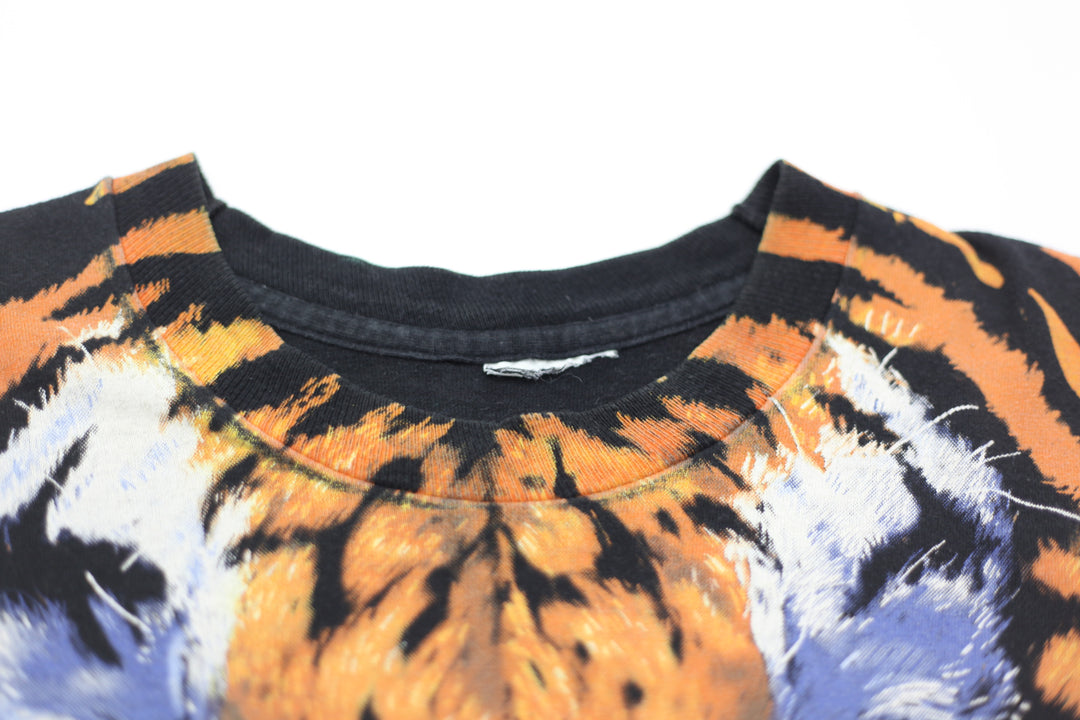1995 Vintage John Connell Liquid Blue Tiger AOP T-Shirt Single Stitch XL