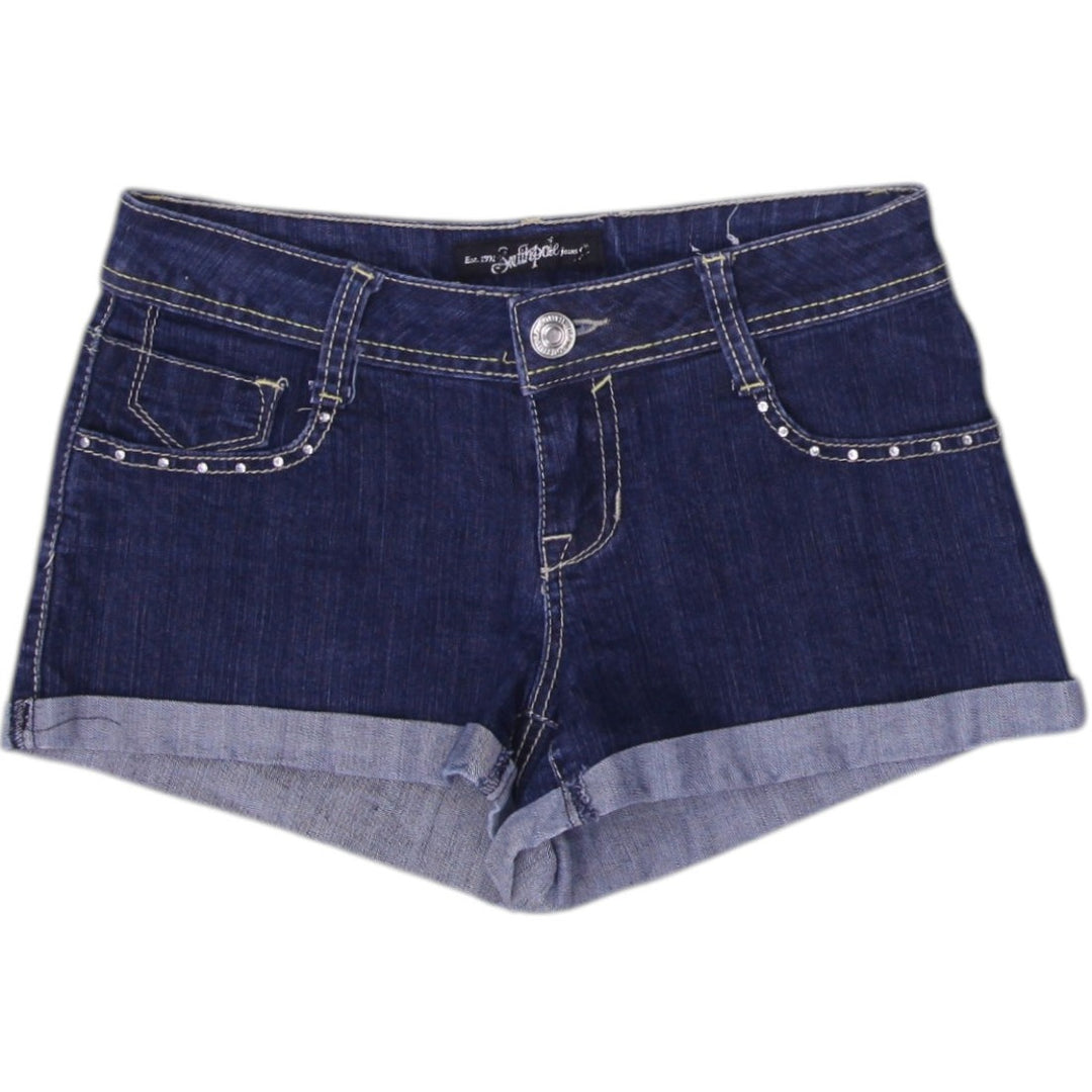 Y2K Ladies Embroidered Casual Fashion Blue Denim Shorts Size 3 | Migration_Shorts | Fashion Rerun