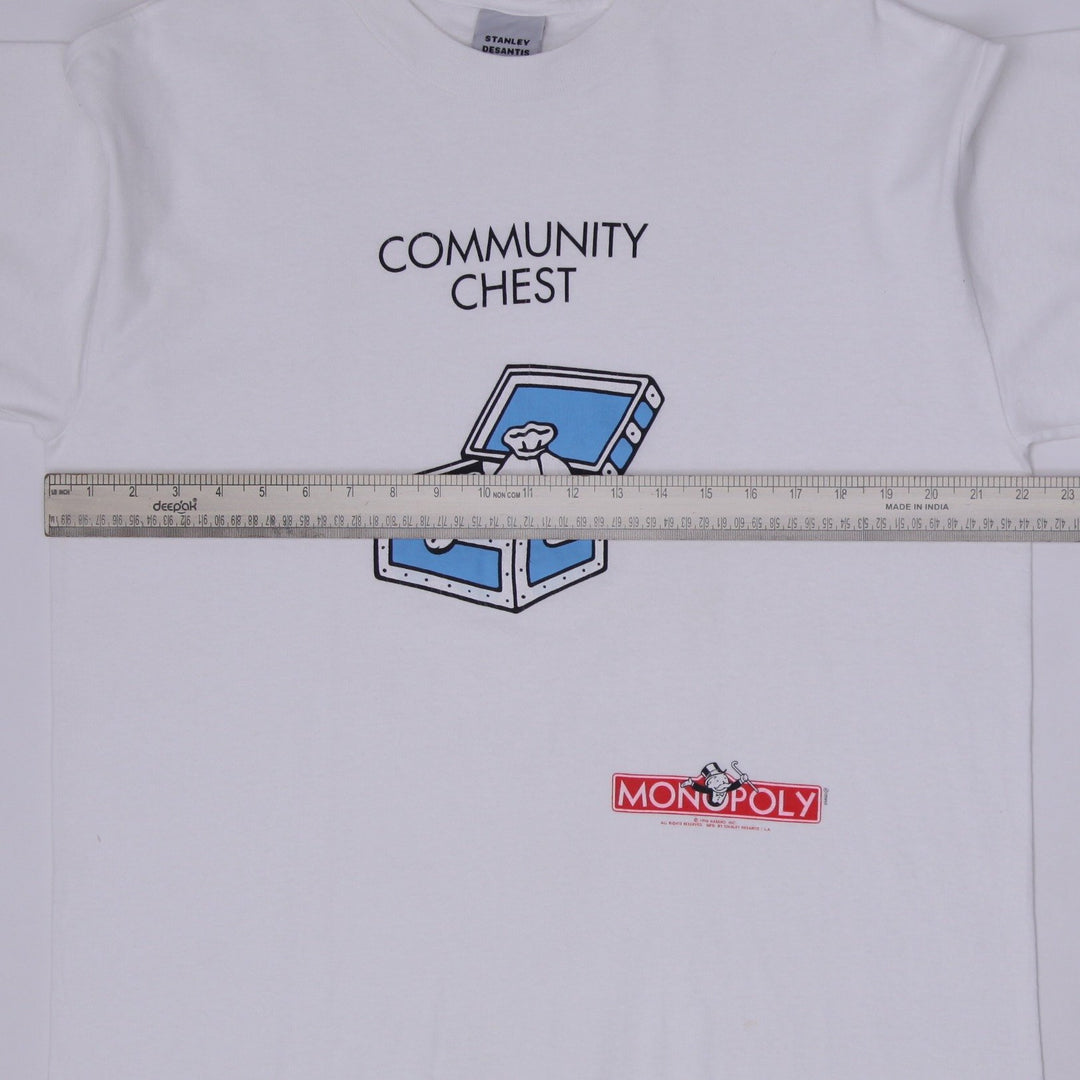 Vintage 1996 Monopoly Community Chest T-Shirt Stanley Desantis Single Stitch L