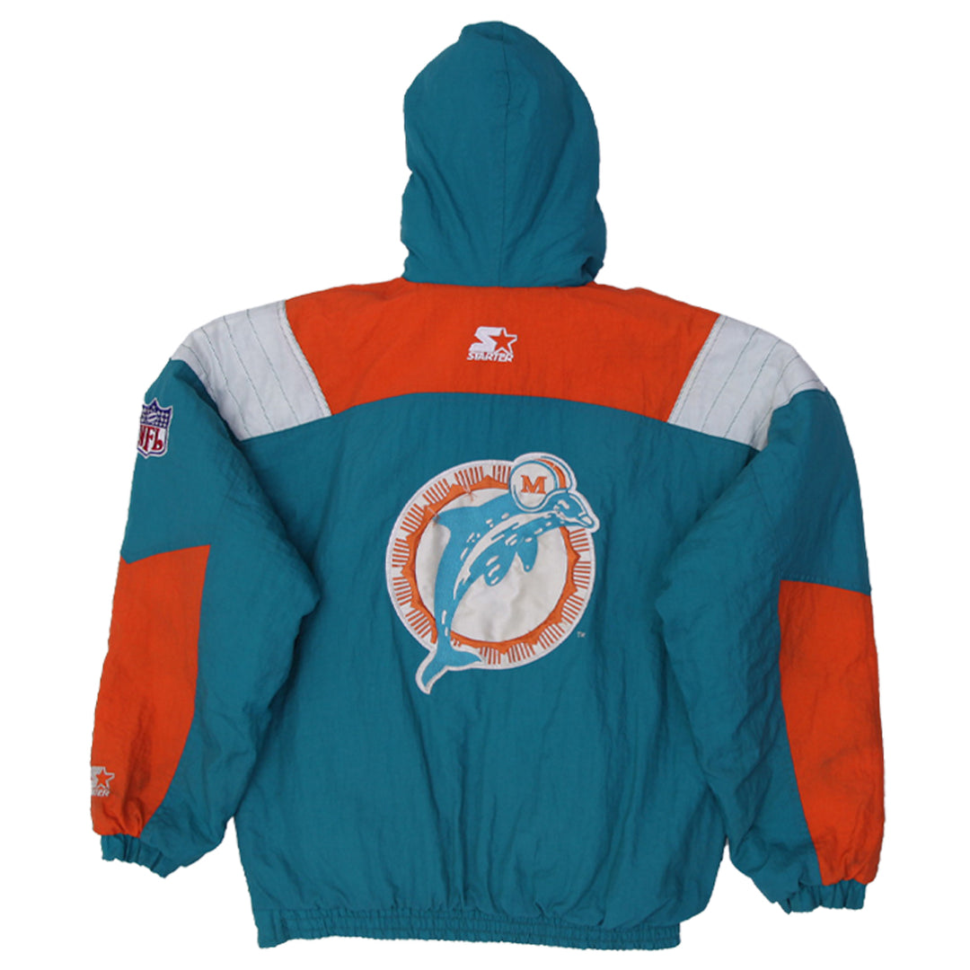 Vintage Miami Dolphins Starter Pro Line 1/2 Zip Hooded Puffer Coat Teal