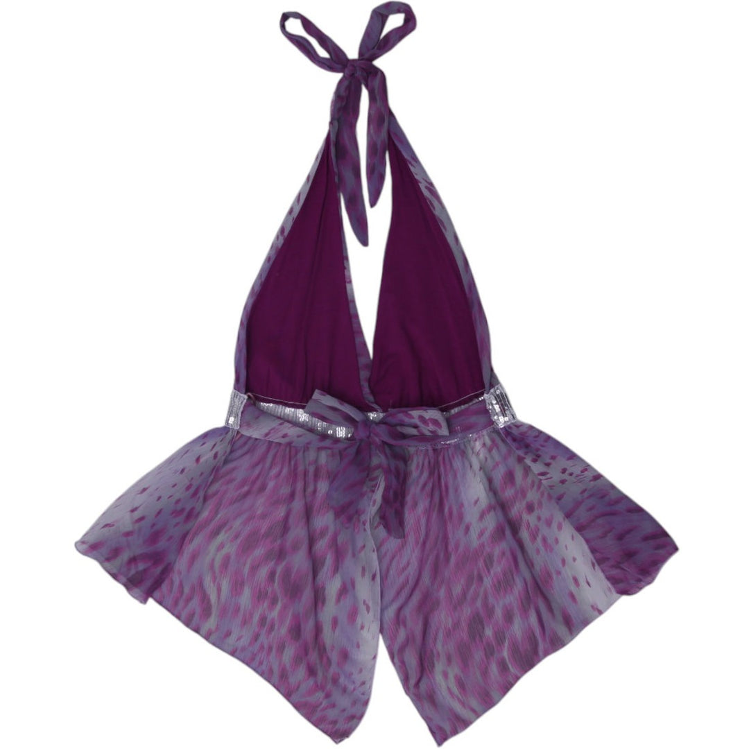 Y2K Ladies Sheer Sequin Purple Halter Top Size XS | Migration_Y2K Tops - Side View | Fashion Rerun