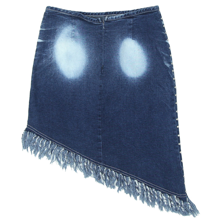 Y2K Denim Washed Stud Fringed Mini Skirt - Fashion Rerun Vintage Migration_Skirt