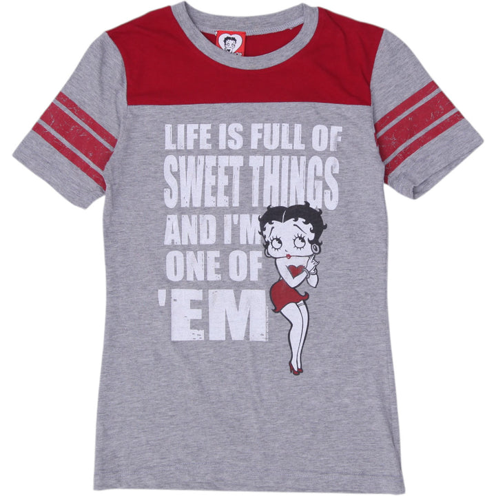 Y2K Ladies Betty Boop Sweet Things Ringer Graphic T-Shirt Size S