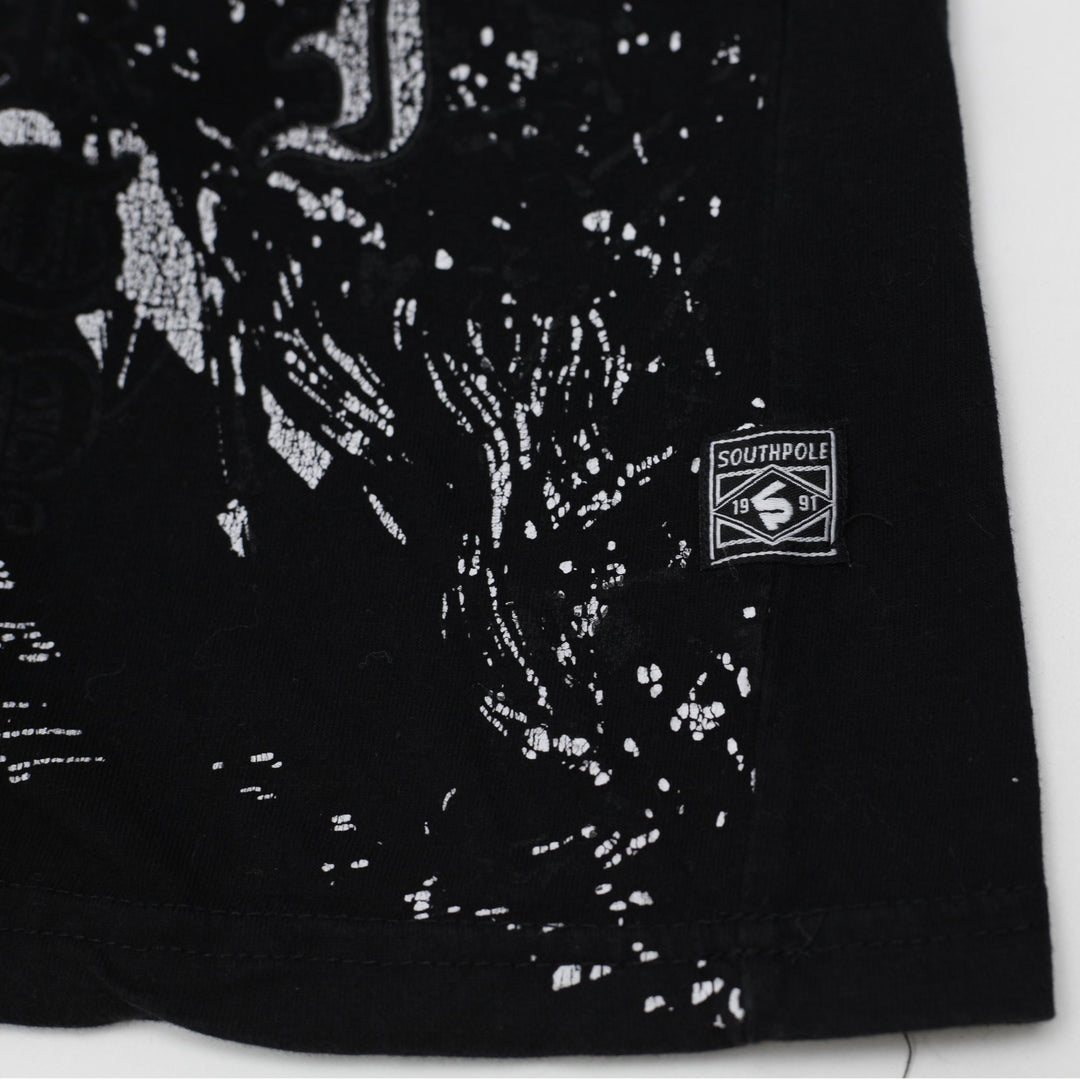 Y2K Mens Southpole Graphic T Shirt Black Y2K Grunge Skater All Over Print Size M