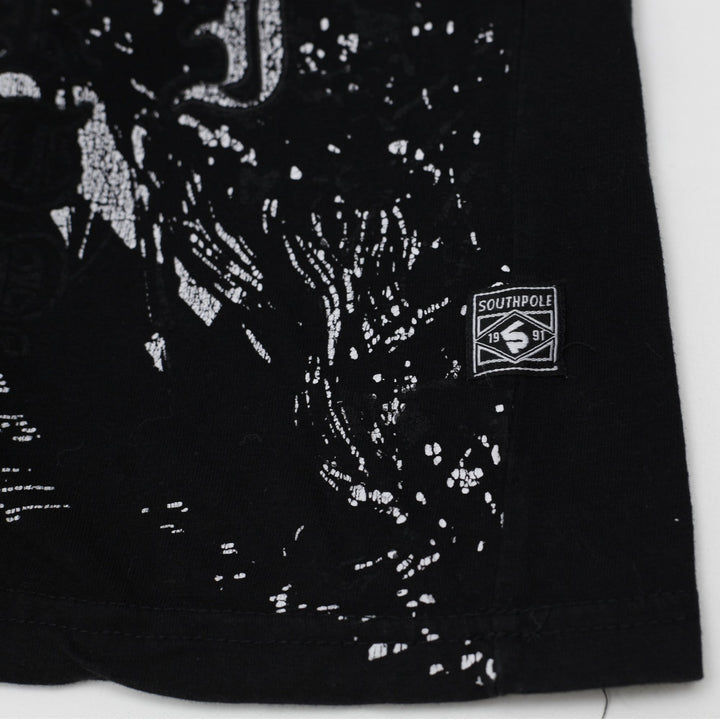 Y2K Mens Southpole Graphic T Shirt Black Y2K Grunge Skater All Over Print Size M