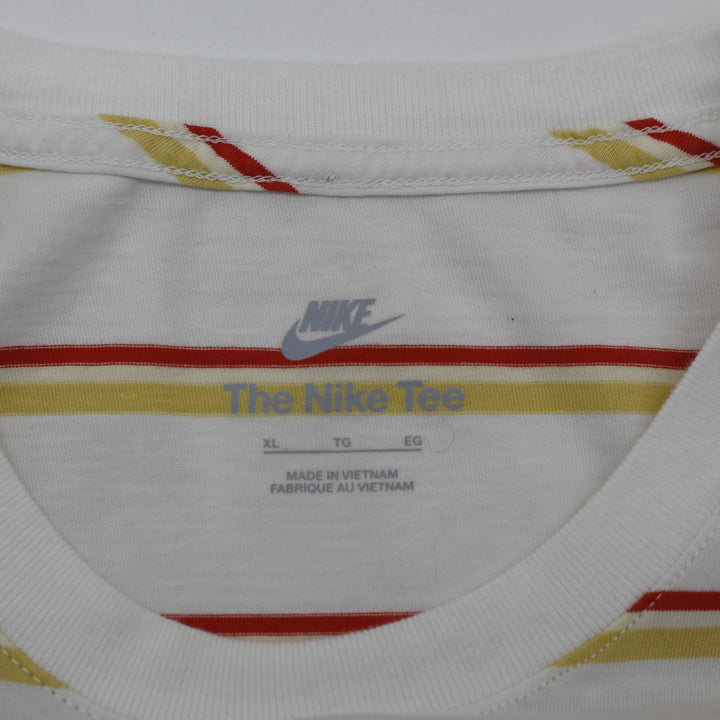 Mens Nike Sportswear Striped Embroidered Swoosh Logo T-Shirt Size XL