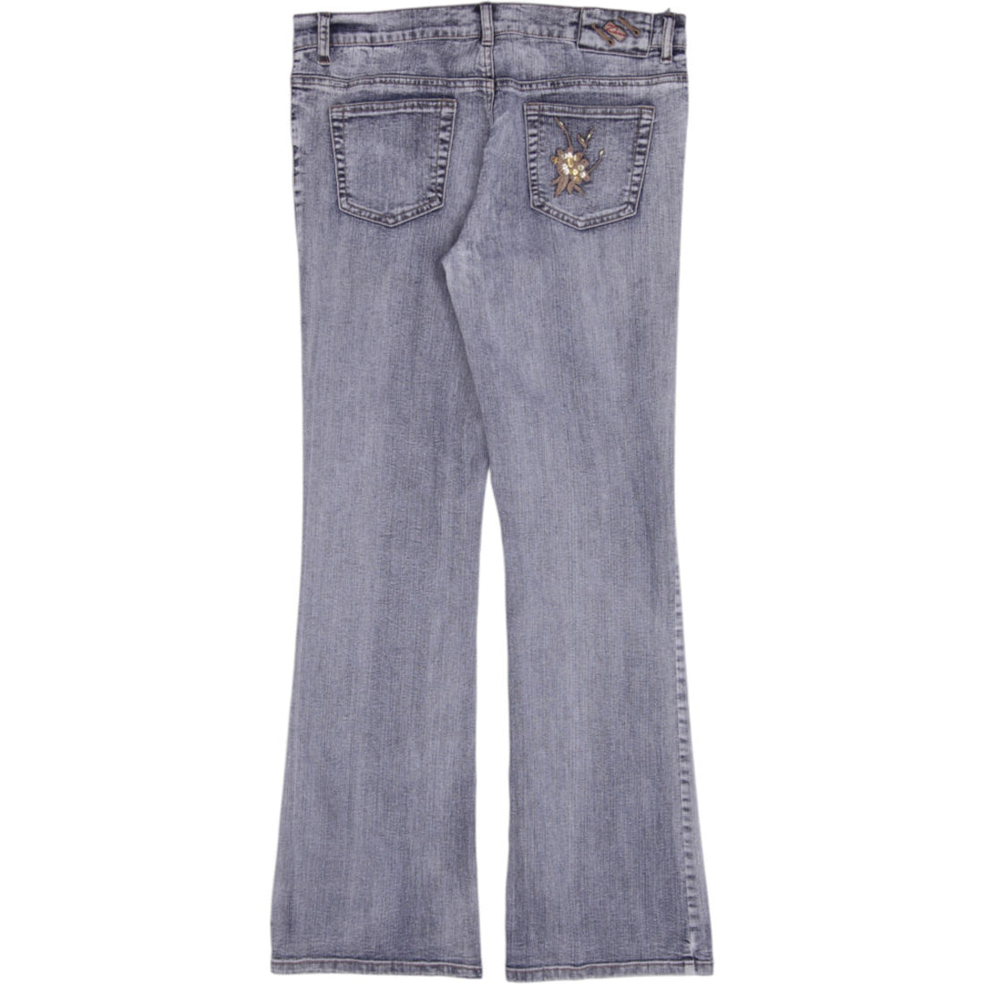 Y2K Ladies Fanhouse Beaded Floral Embroidered Flare Jeans Size 11
