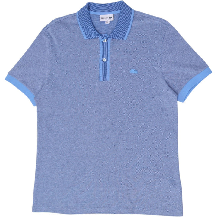 Mens Lacoste Caviar Pique Polo Shirt Blue Striped Collar Regular Fit Size L