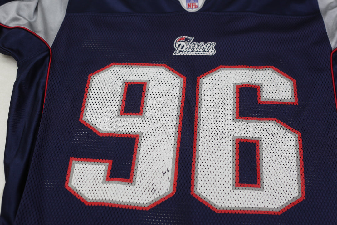 Mens Reebok NFL Patriots Adalius Thomas #96 Navy & Silver Jersey