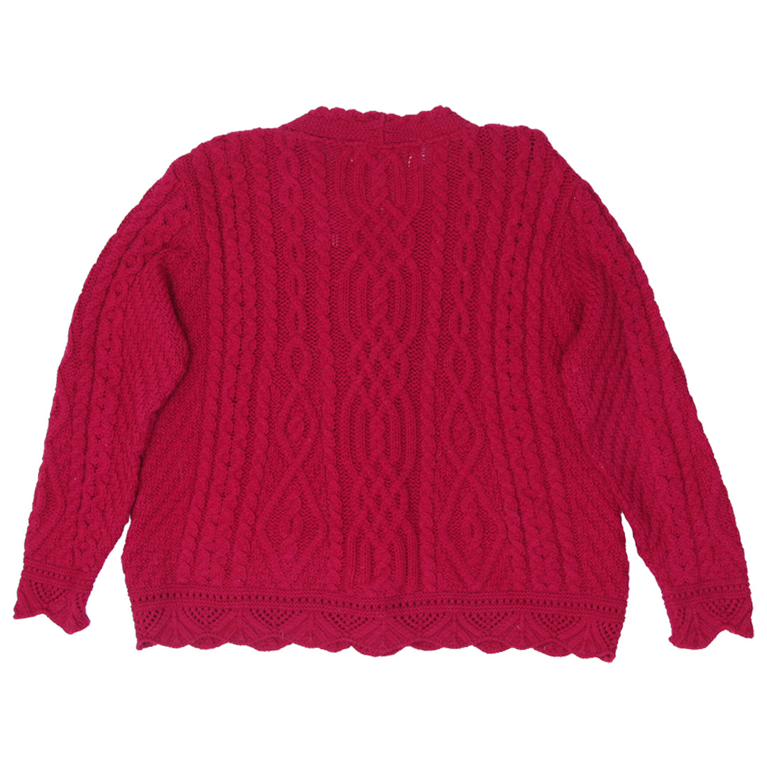 Vintage Aran Sweater Market 100% Merino Wool Cable Knit Cardigan Sweater Ladies XL - Fashion Rerun Vintage Migration_Sweaters