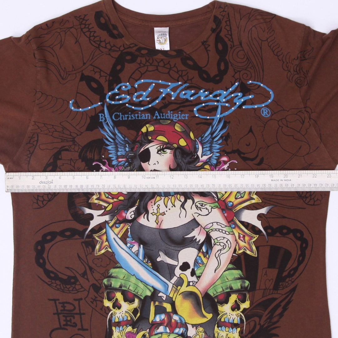Y2K Mens Ed Hardy by Christian Audigier All Over Print PirateSkulls Size XL