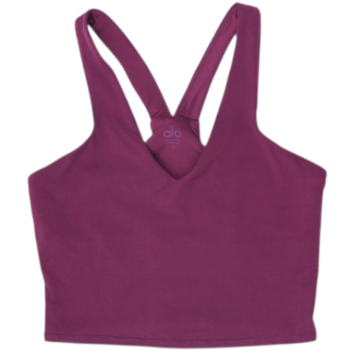 Ladies Alo Yoga Real Bra Tank Top Small Plum Maroon Burgundy Cropped
