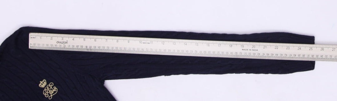 Ladies Lauren Ralph Lauren Full Zip Sweater Navy Cable Knit M