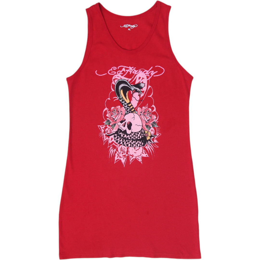 Y2K Ladies Ed Hardy Aesthetic Skull Cobra Ribbed Tank Dress Size XL
