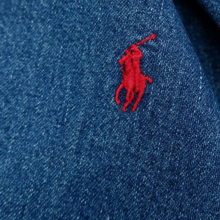 Vintage 90s Polo Ralph Lauren Distressed Denim Zip Harrington Jacket With Red Lining