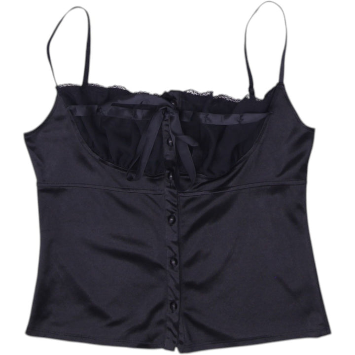 Y2K Black Satin Lace Trim Cami Top - Size L | Migration_Y2K Tops | Fashion Rerun