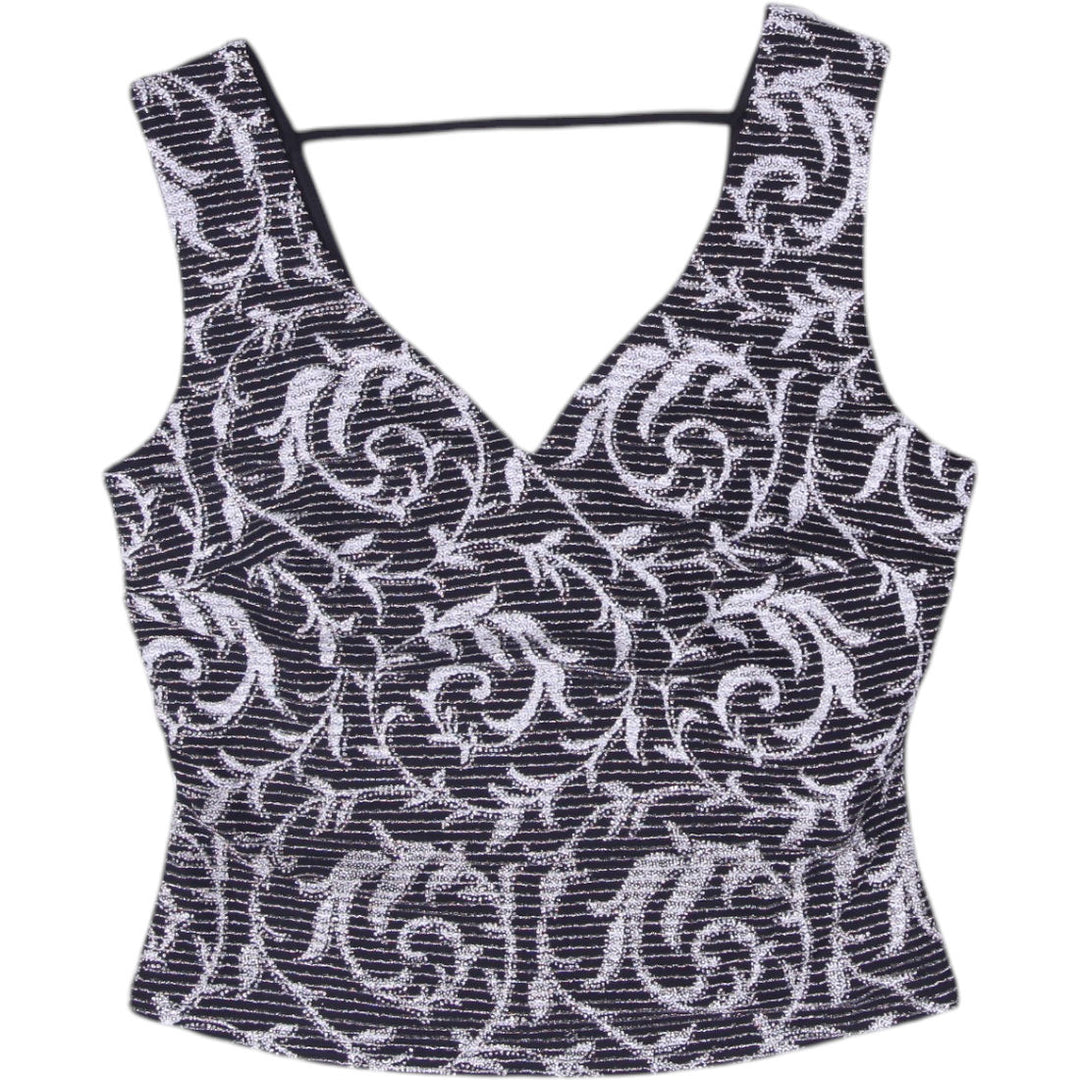Y2K Ladies Olive Tree Metallic Paisley Textured Open Back Crop Top Size L