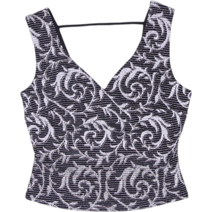 Y2K Ladies Olive Tree Metallic Paisley Textured Open Back Crop Top Size L