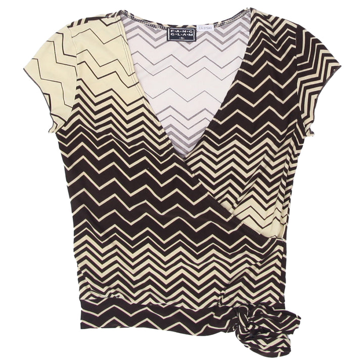Y2K Fang Glam Zigzag Print Overlap Neck Top - Fashion Rerun Vintage Migration_Tops