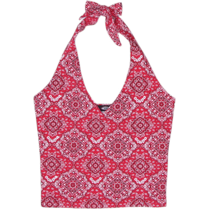 Y2K Ladies Bongo Red Bandana Halter Crop Top