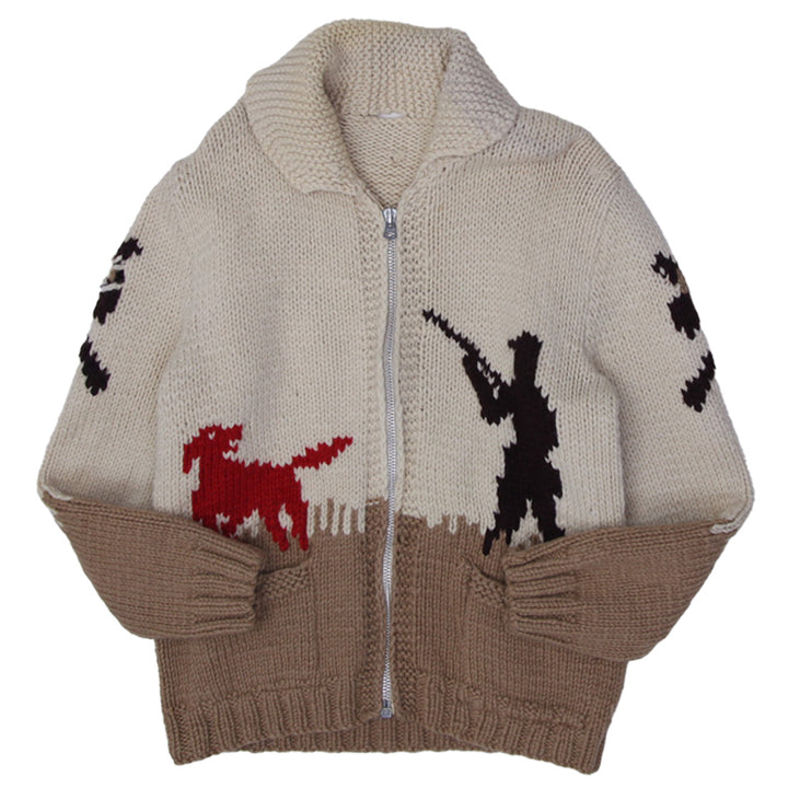 Vintage 60s Cowichan Sweater Hunting Pattern Bird Dog Knit Jacket