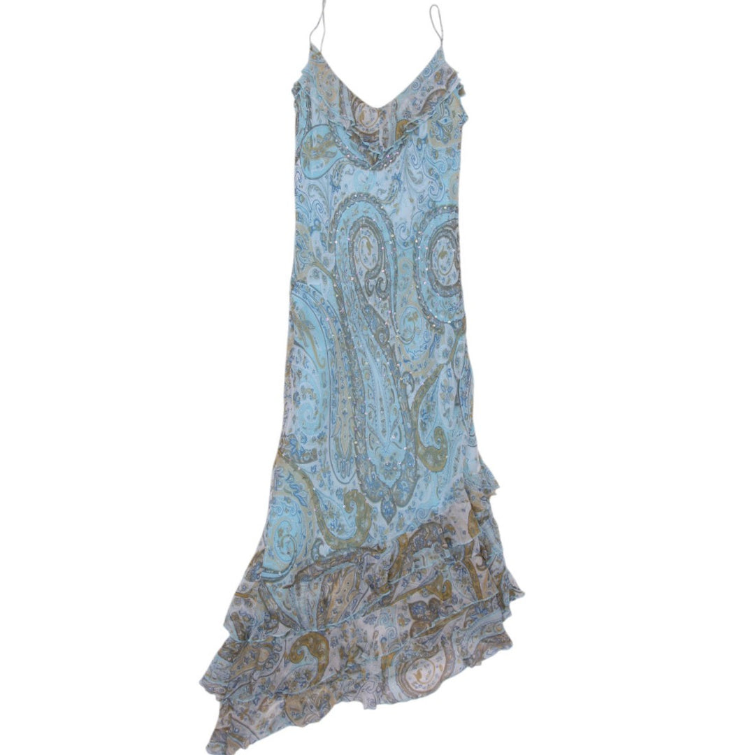 Y2K Ladies MixIt Maxi Dress Blue Paisley Mesh Sleeveless