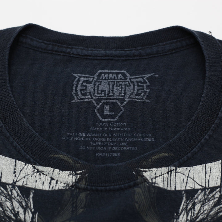 Y2K Mens MMA Elite T-Shirt Black Gothic Skull Graphic Size L
