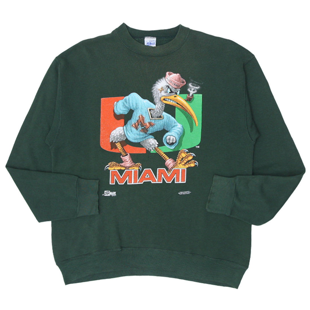Vintage 1992 Miami Hurricanes Crewneck Sweatshirt-Salem Sportswear, Green Size L - Fashion Rerun Vintage Migration_Sweaters