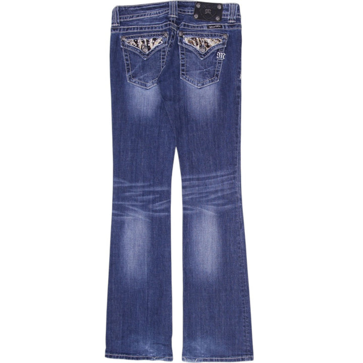 Y2K Ladies Miss Me JW5188B3 Bootcut Jeans Distressed Blue Rhinestone