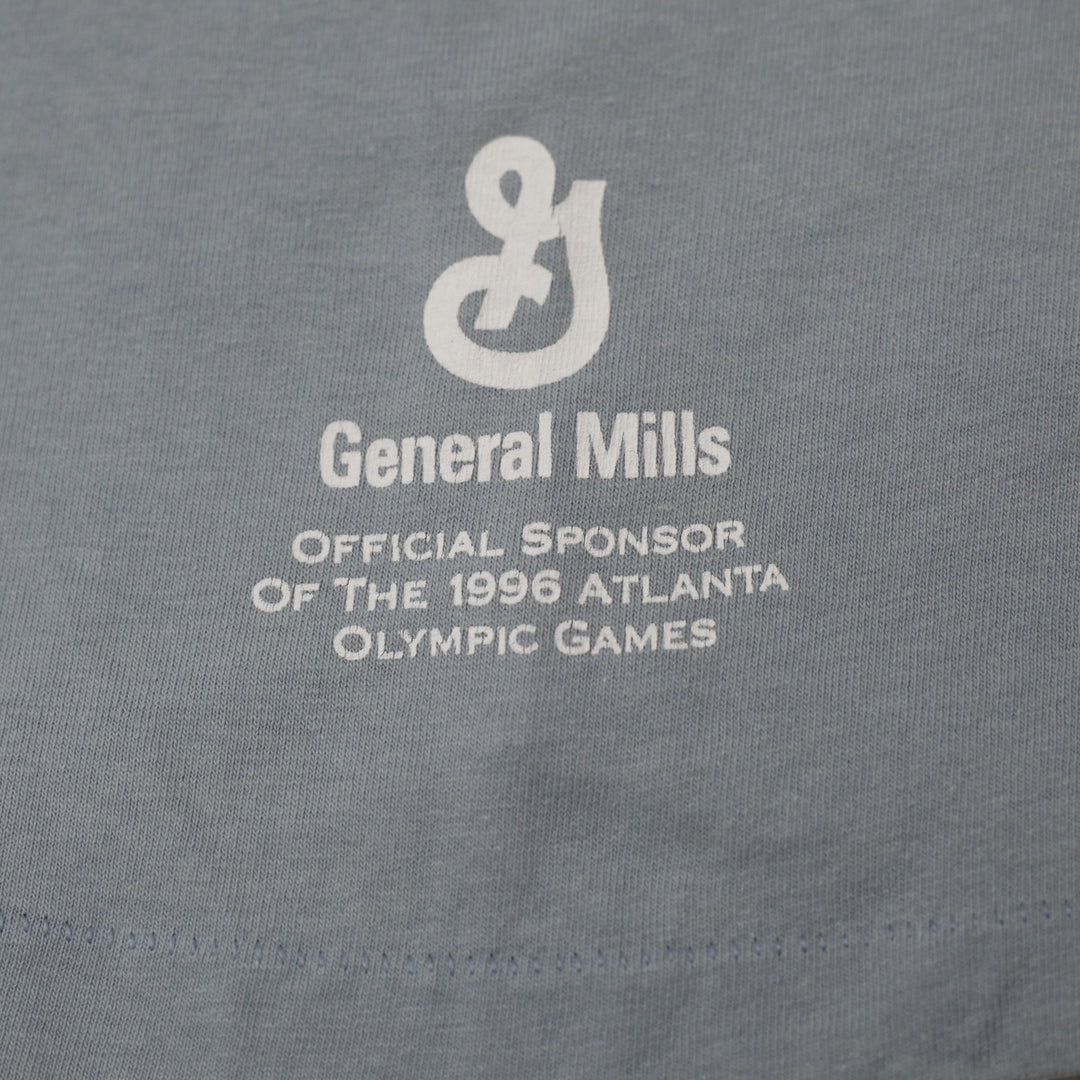 Vintage Mens Hanes T-Shirt Blue Olympic Graphic Cotton S. Stitch Size L