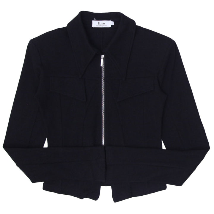 Ladies E.Su Jacket Black Full Zip Padded Shoulder Long Sleeve Tops