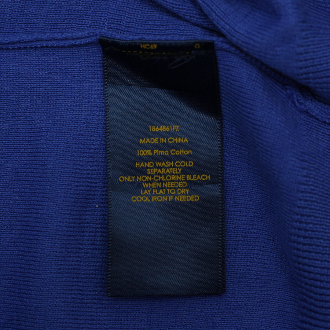 Mens Polo Ralph Lauren Royal Blue 100% Pima Cotton V-Neck Knit Sweater Size L