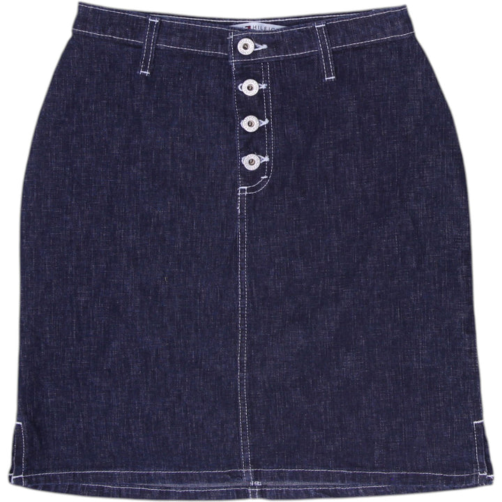 Y2K Ladies Tommy Hilfiger Denim Skirt Button Fly Indigo Contrast Stitch