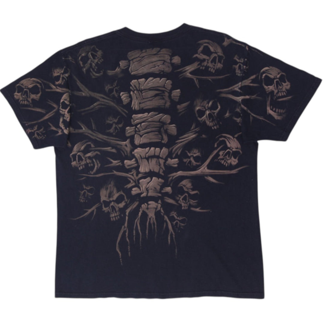Vintage 1990s Liquid Blue Skull Pile All Over Print T-Shirt