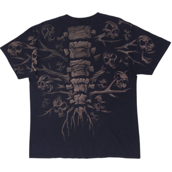 Vintage 1990s Liquid Blue Skull Pile All Over Print T-Shirt