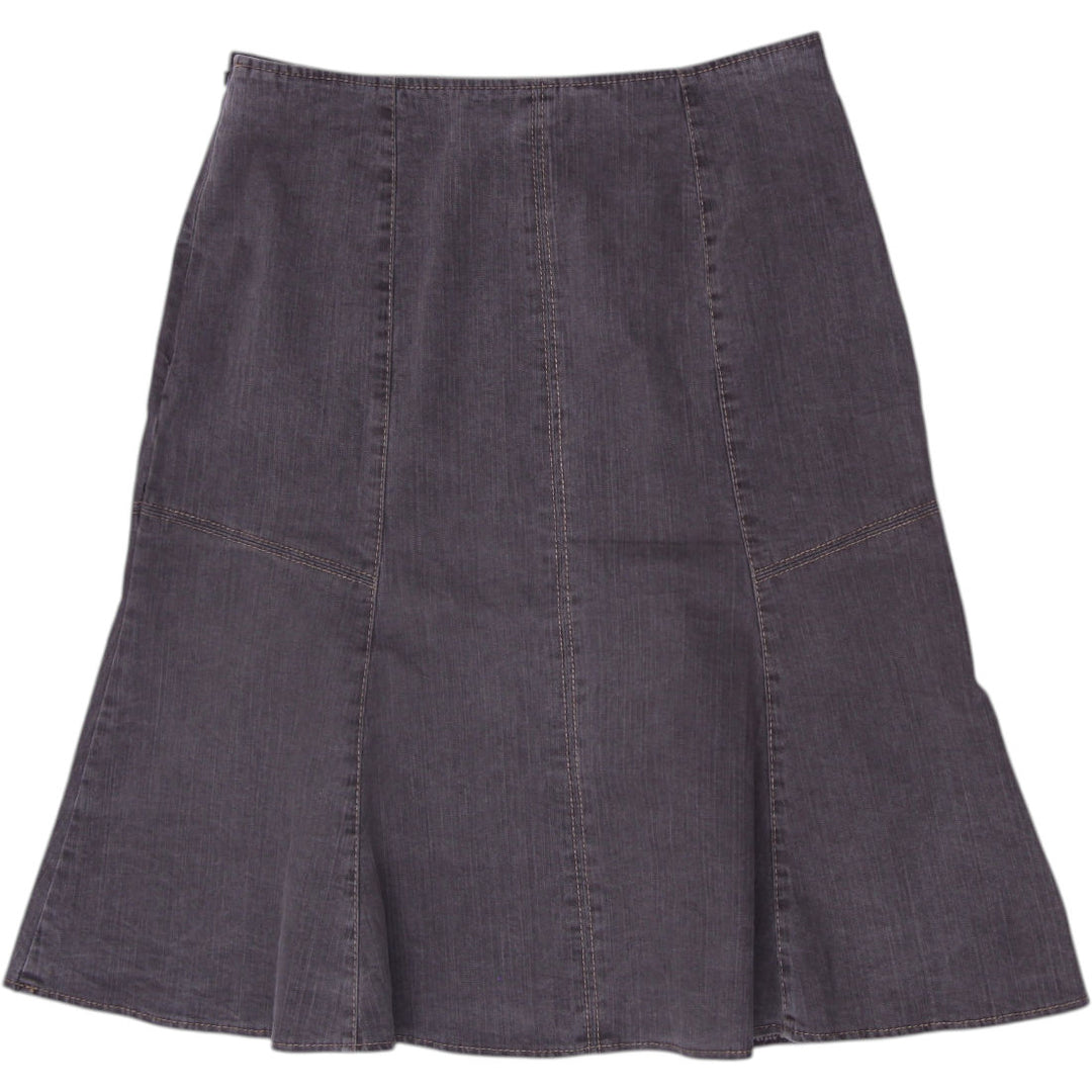 Y2K Ladies Tribal Jeans Paneled A-Line Stretch Denim Skirt Dark Grey Size 4