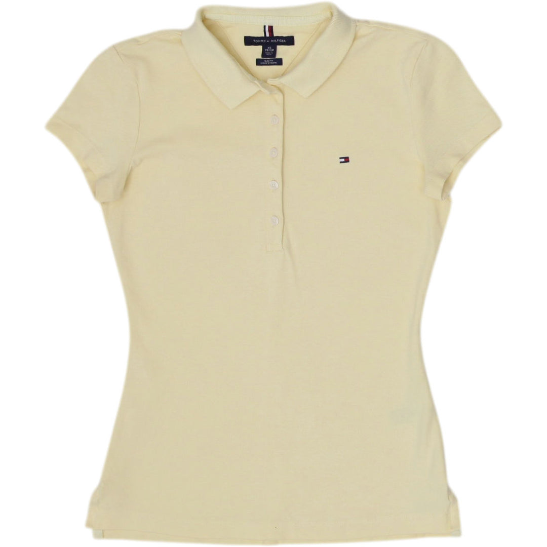 Ladies Tommy Hilfiger Polo Yellow Slim Fit Logo Polo T-Shirt Size XS