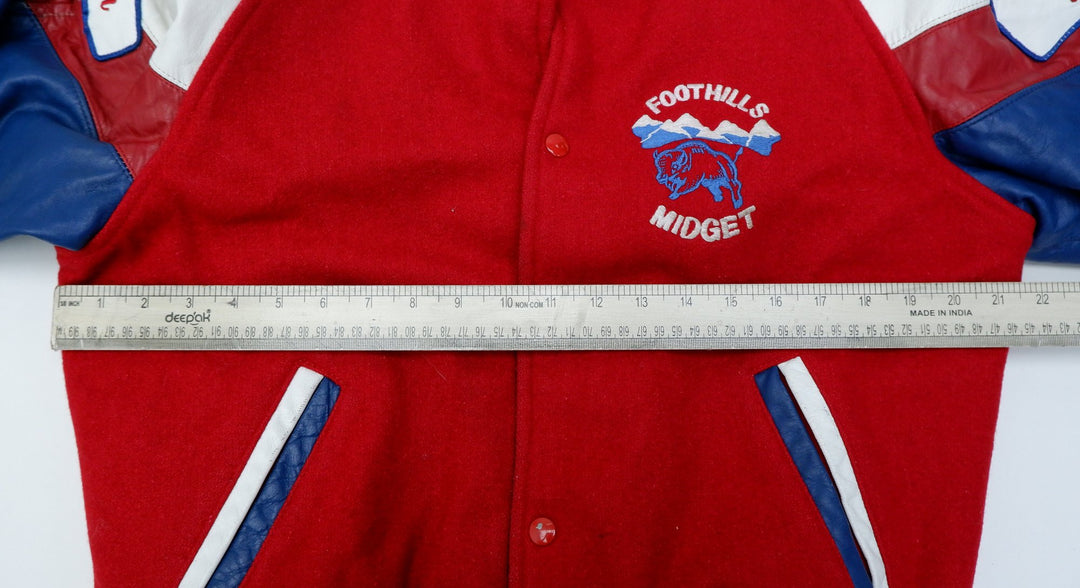 Vintage Mens Classic Varsity Jacket Red Navy Wool Leather Bisons | Migration_Jackets - View 11 | Fashion Rerun