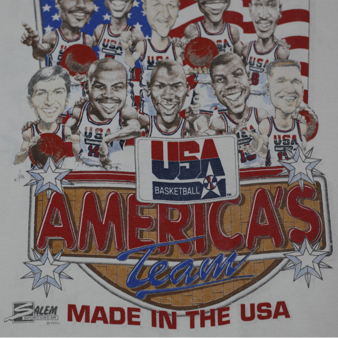 Vintage 90s Salem Sportswear USA Dream Team Caricature T-Shirt Made in USA Sz XL