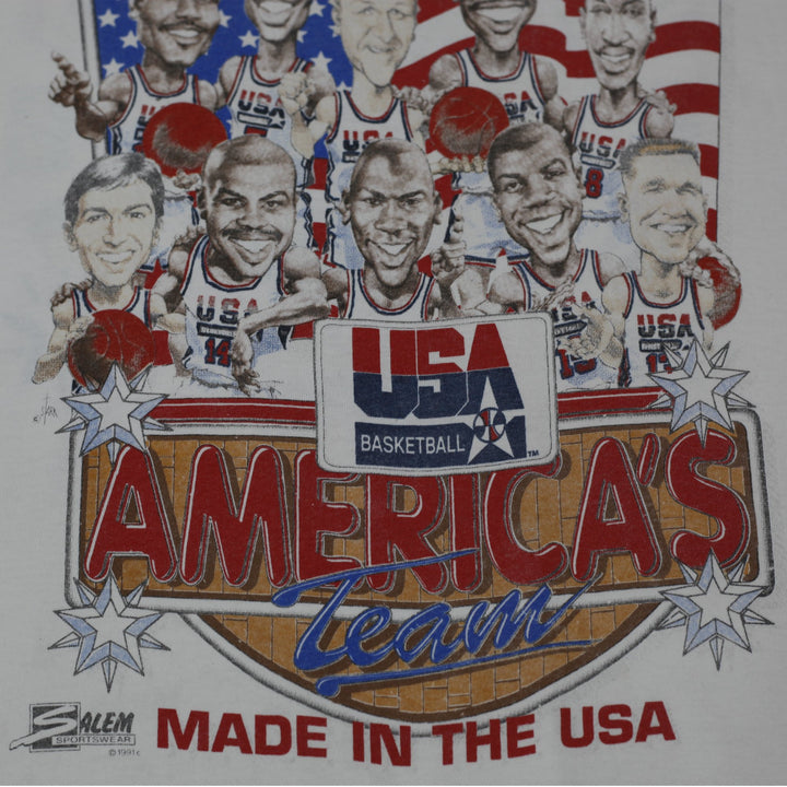 Vintage 90s Salem Sportswear USA Dream Team Caricature T-Shirt Made in USA Sz XL