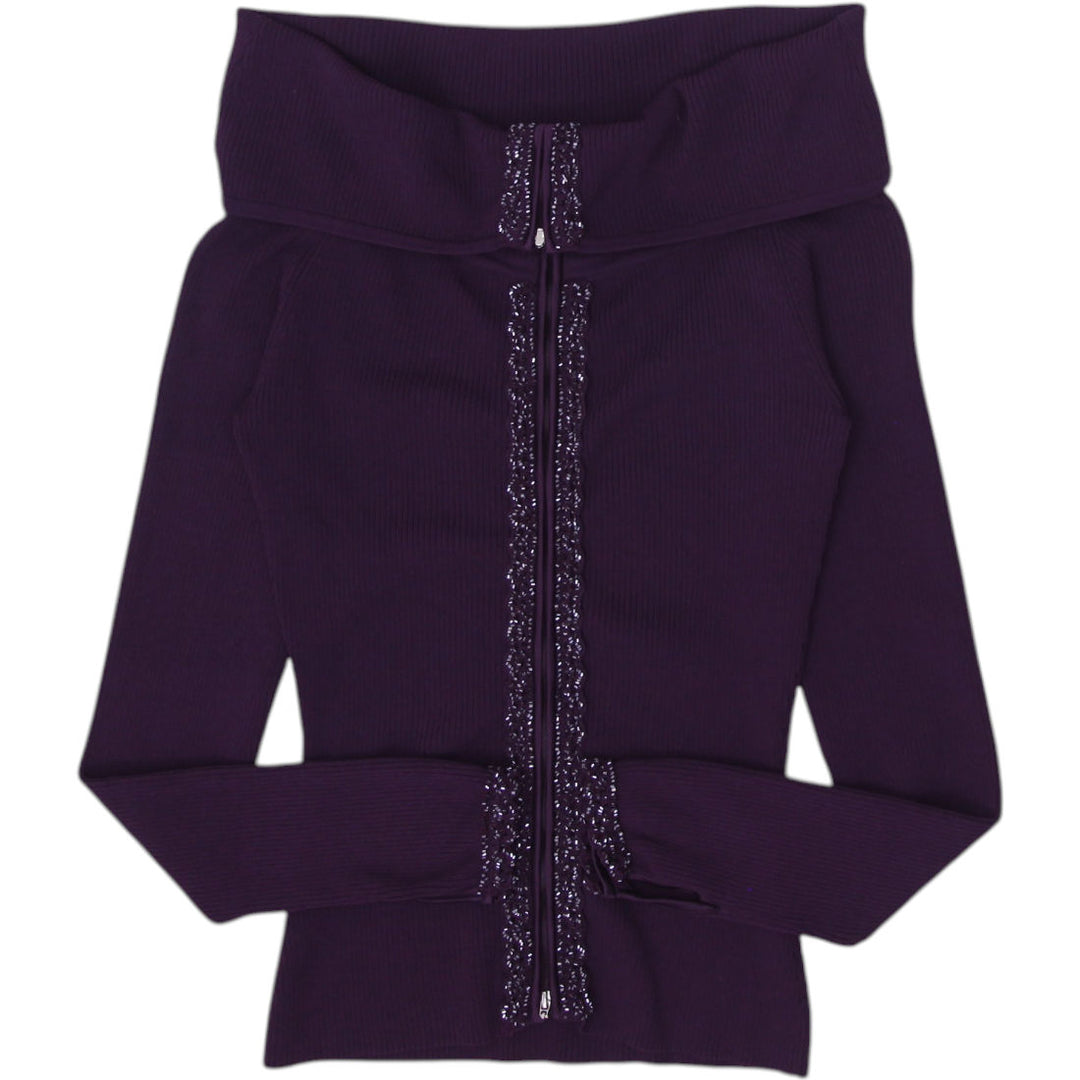 Y2K Ladies Purple Beaded Off Shoulder Knit Top Size M | Migration_Jackets | Fashion Rerun