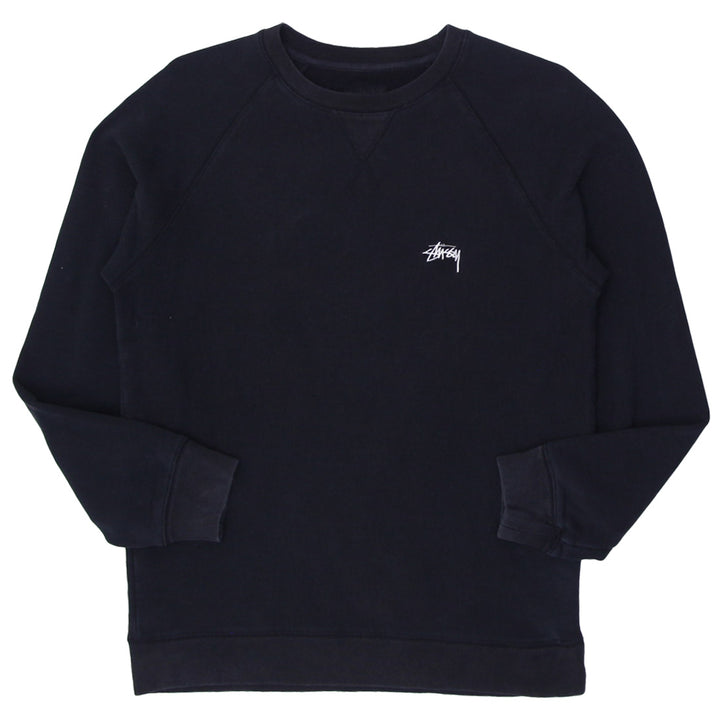Mens Embroidered Stussy Black Crewneck Sweatshirt